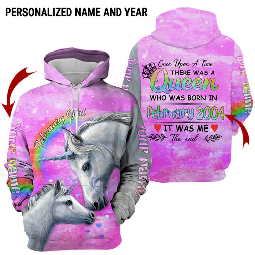 Personalized Name And Year Birthday Outfit February Girl Love Unicorn Birthday Shirt