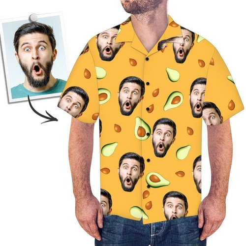 Personalized Photo Hawaiian Shirt Avocado Custom Photo Hawaiian Shirt For Men Women Birthday Shirt