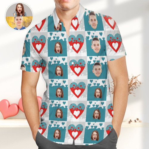 Personalized Photo Hawaiian Shirt Custom Couple Face Hawaiian Shirts Personalized Plaid Print Shirts Best Valentines Gift