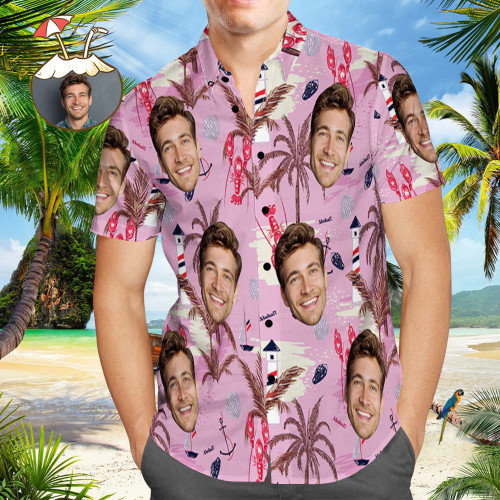 Personalized Photo Hawaiian Shirt Chinoiserie Hawaiian Shirts Short Sleeve Aloha Beach Shirt Summer Casual Button-Down Shirts