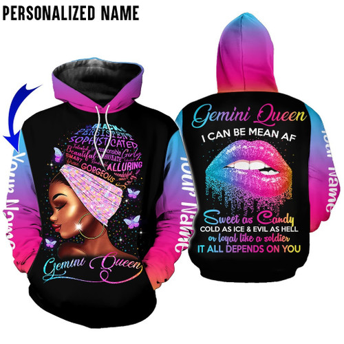 Personalize Name Gemini Shirt Girl Sweet As Candy Woman Black All Over Printed Zodiac Clothes