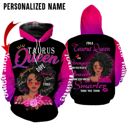 Personalize Name Taurus Shirt Girl Black Queen All Over Printed Zodiac Clothes