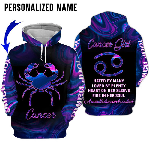 Personalize Name Cancer Shirt Girl Psychedelic All Over Printed Zodiac Clothes