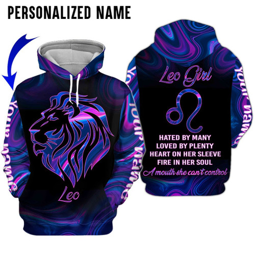 Personalize Name Leo Shirt Girl Psychedelic All Over Printed Zodiac Clothes