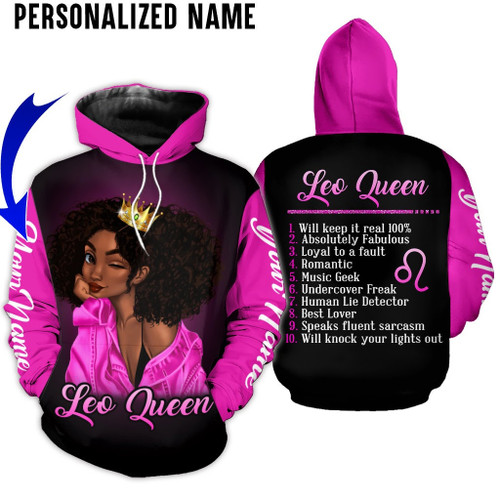 Personalize Name Leo Shirt Girl Pink Black Woman All Over Printed Zodiac Clothes