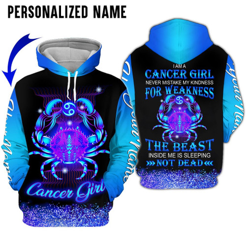 Personalize Name Cancer Shirt Girl Blue Not Dead All Over Printed Zodiac Clothes