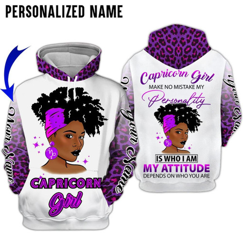 Personalized Name Capricorn Shirt Girl Leopard Skin Purple All Over Printed Zodiac Clothes
