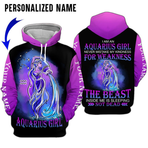 Personalized Name Aquarius Shirt Girl Purple Woman All Over Printed Zodiac Clothes
