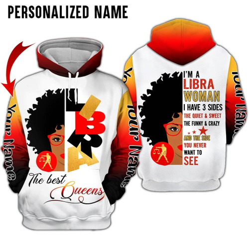 Personalized Name Libra Shirt Girl The Best Queen All Over Printed Zodiac Clothes