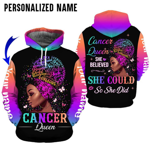 Personalize Name Cancer Shirt Girl Colorfun Woman Black All Over Printed Zodiac Clothes