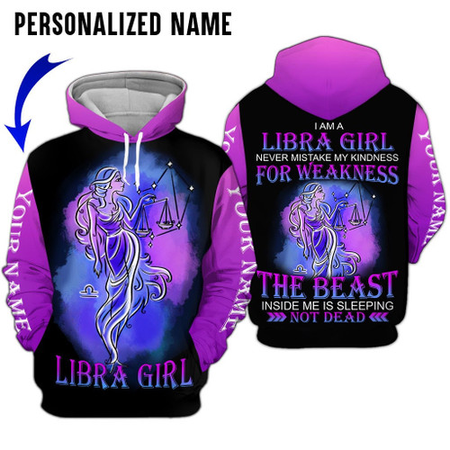 Personalized Name Libra Shirt Girl Purple Woman All Over Printed Zodiac Clothes