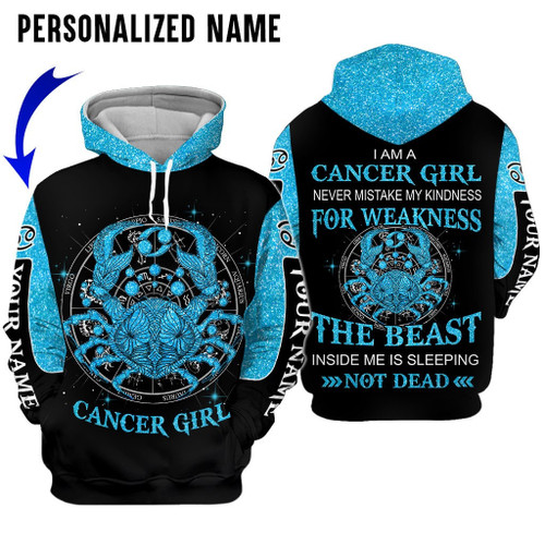 Personalized Name Cancer Shirt Girl Galaxy Blue All Over Printed Zodiac Clothes