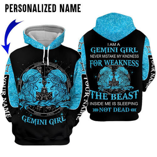 Personalized Name Gemini Shirt Girl Galaxy Blue All Over Printed Zodiac Clothes