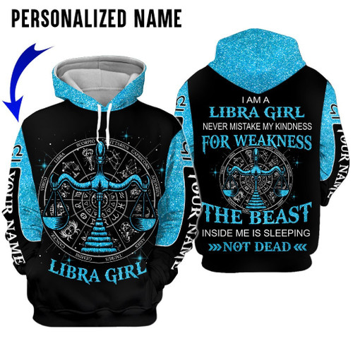 Personalized Name Libra Shirt Girl Galaxy Blue All Over Printed Zodiac Clothes