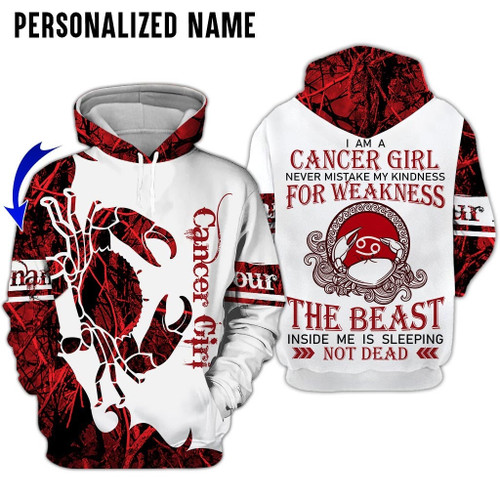 Personalize Name Cancer Shirt Girl Red Pattern Hunting All Over Printed Zodiac Clothes