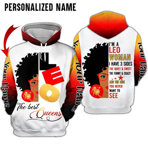 Personalized Name Leo Shirt Girl The Best Queen All Over Printed Zodiac Clothes