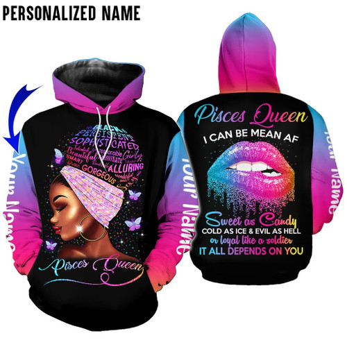 Personalize Name Pisces Shirt Girl Sweet As Candy Woman Black All Over Printed Zodiac Clothes