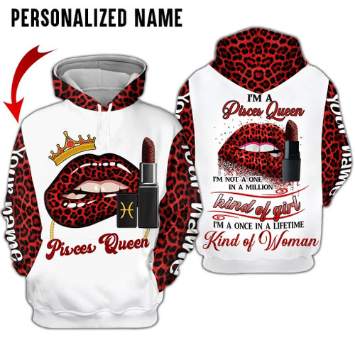 Personalized Name Pisces Shirt Girl Leopard Skin Red All Over Printed Zodiac Clothes