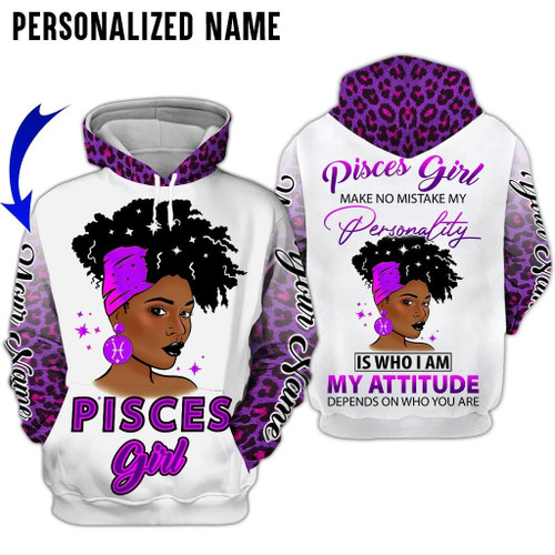 Personalized Name Pisces Shirt Girl Leopard Skin Purple All Over Printed Zodiac Clothes
