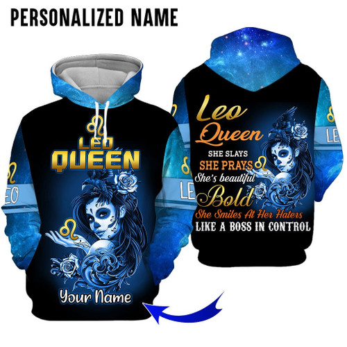 Personalized Name Leo Shirt Girl Skull Queen All Over Printed Zodiac Clothes