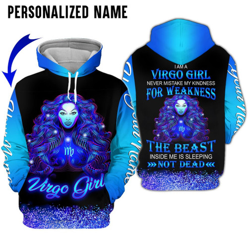 Personalize Name Virgo Shirt Girl Blue Not Dead All Over Printed Zodiac Clothes