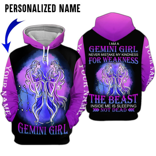 Personalized Name Gemini Shirt Girl Purple Woman All Over Printed Zodiac Clothes