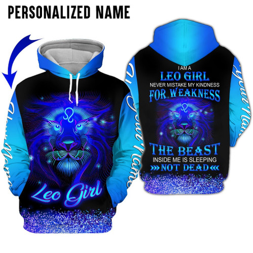 Personalize Name Leo Shirt Girl Blue Not Dead All Over Printed Zodiac Clothes