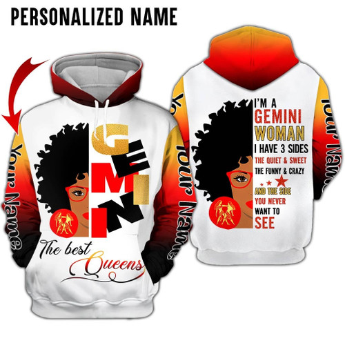 Personalized Name Gemini Shirt Girl The Best Queen All Over Printed Zodiac Clothes