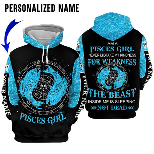 Personalized Name Pisces Shirt Girl Galaxy Blue All Over Printed Zodiac Clothes