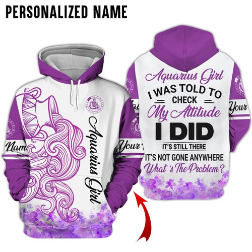 Personalized Name Aquarius Shirt Girl Flower Purple All Over Printed Zodiac Clothes