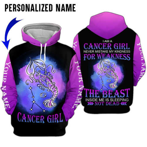 Personalized Name Cancer Shirt Girl Purple Woman All Over Printed Zodiac Clothes