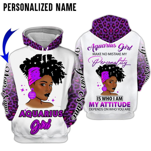 Personalized Name Aquarius Shirt Girl Leopard Skin Purple All Over Printed Zodiac Clothes
