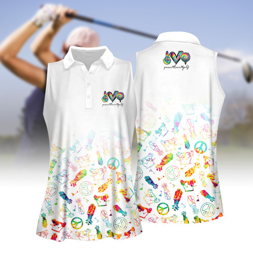 Peace Love Golf Tie Dye WOMEN SHORT SLEEVE POLO SHIRT SLEEVELESS POLO SHIRT