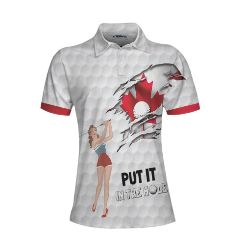 Golf Canada Flag Pin Up Girl Short Sleeve Women Polo Shirt Canadian Golf Shirt For Ladies