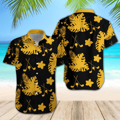 Golf Black And Yellow Shirt Regular Fit Short Sleeve Slim Fit Casual Full Print Shirt