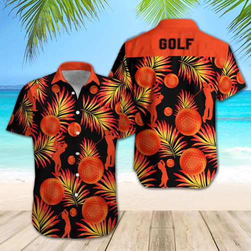 Golf 3D Orange Shirt Regular Fit Short Sleeve Slim Fit Casual Full Print Shirt