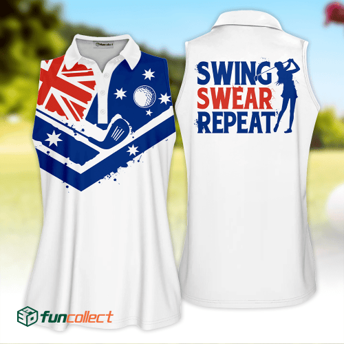 Flag Australia Swing Swear Repeat Golfer Gift Sleeveless Polo Shirt Short Sleeve Long Sleeve Polo Shirt
