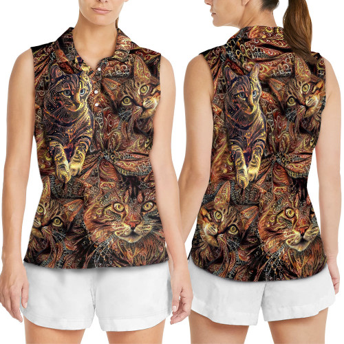 Cat Art Lover Cat Colorful Pattern - Women's Sleeveless Polo Shirt