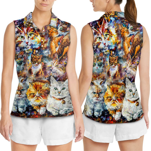 Cat Art Lover Cat Colorful Mixer - Women's Sleeveless Polo Shirt