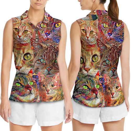 Cat Art Lover Cat Colorful - Women's Sleeveless Polo Shirt
