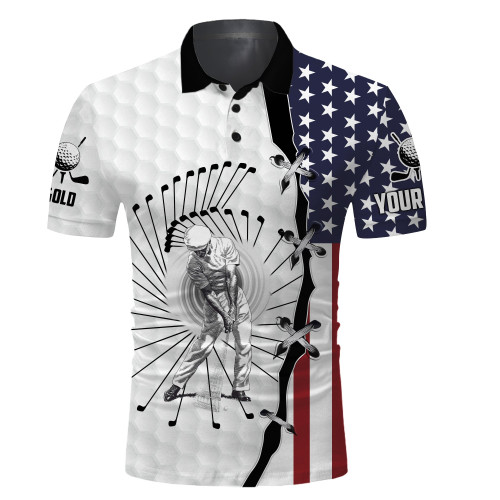 American Flag Mens Long Sleeve Golf Polo Shirts Custom Golf Polo Shirts For Men