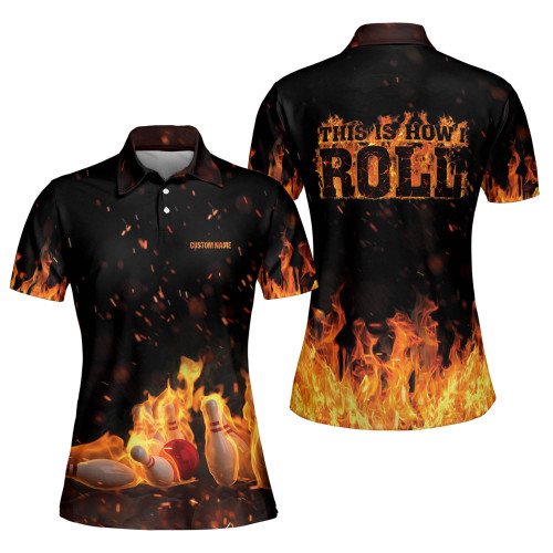Personalized 3D Funny How I Roll Fire Flame Bowling Shirts for Women Short Sleeve Polo for Girls Flame Bowling Team Shirts for Women