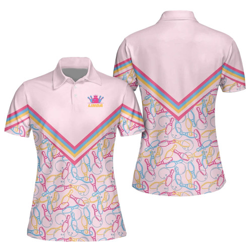 Personalized Bowling Pink Pattern Custom Polo Shirt For Women