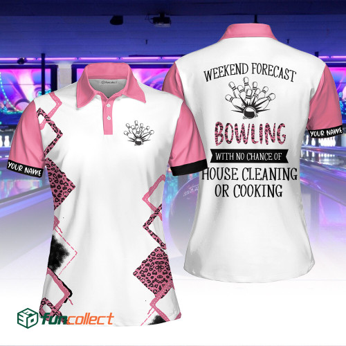 Funny Bowling Custom Name Weekend Forecast Crafting with No Chance of House Cleaning or Cooking Polo Shirt For Women