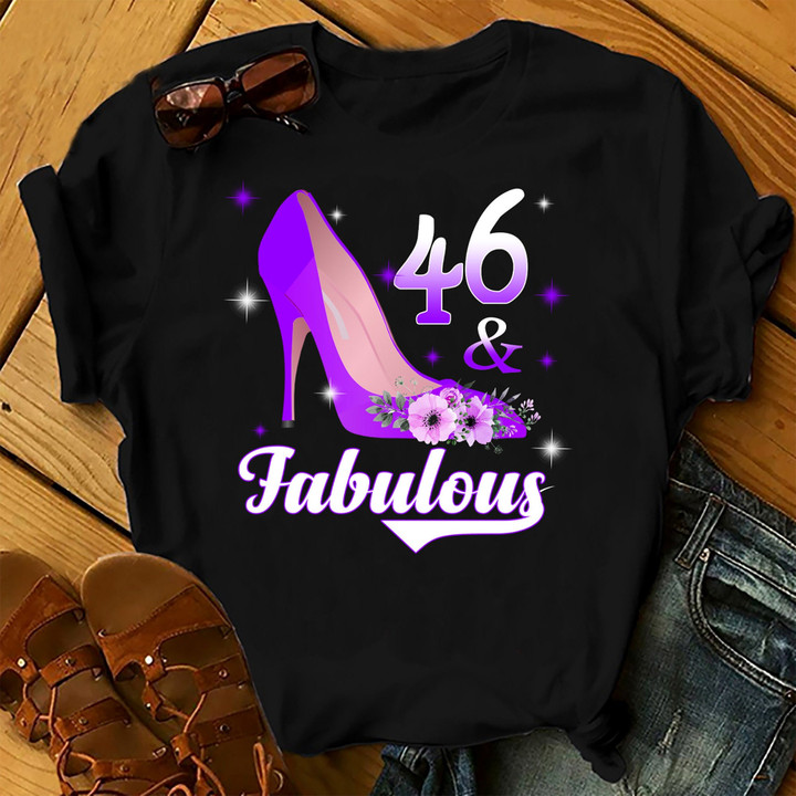 Personalized Birthday Outfit 46 And Fabulous - Shirts Women Birthday T Shirts Summer Tops Beach T Shirts