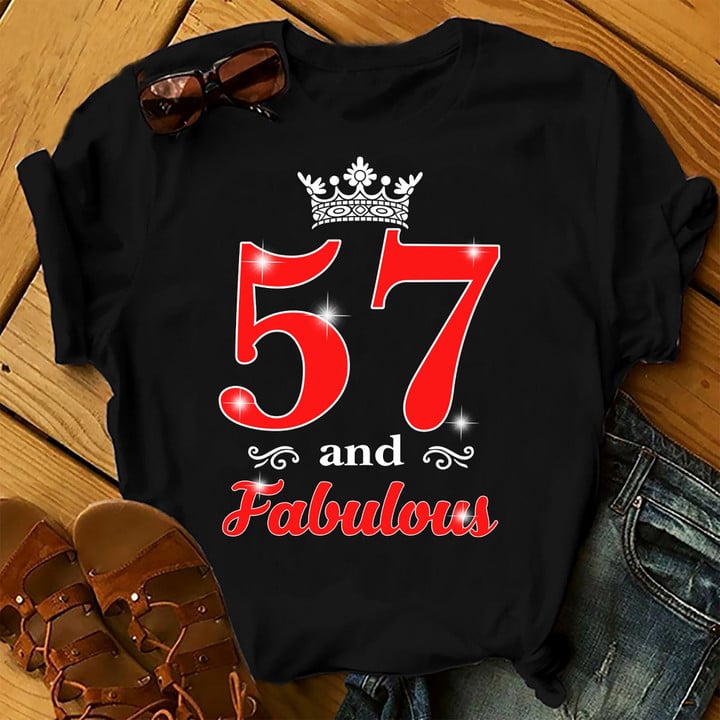 Personalized Birthday Outfit 57 And Fabulous Queen - Shirts Women Birthday T Shirts Summer Tops Beach T Shirts