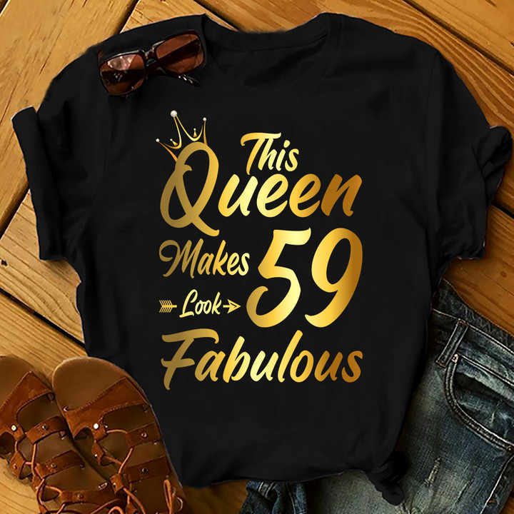Personalized Birthday Outfit This Queen Make 59 Looks Fabulous - Shirts Women Birthday T Shirts Summer Tops Beach T Shirts