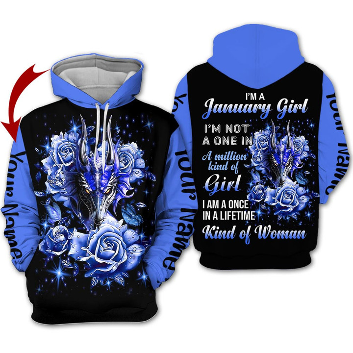 Personalized Name Birthday Outfit January Girl Birthday Gift Dragon Flower Birthday Shirt For Women