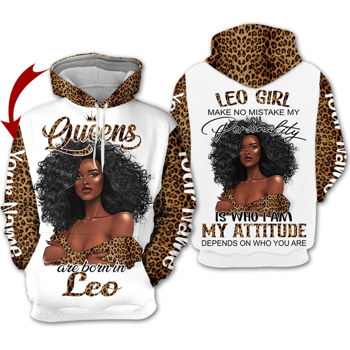 Personalized Name Birthay Shirt Horoscope Leo Girl Birthday Gift Leopard Black Women Zodiac Signs Clothes