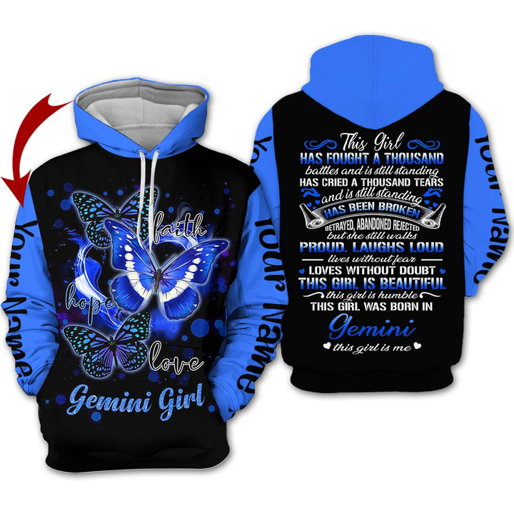 Personalized Name Birthay Shirt Horoscope Gemini Girl Birthday Gift Bufterfly Zodiac Signs Clothes